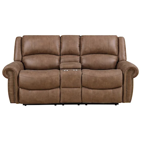 Traditional Reclining Loveseat with Storage Console and Cup Holders